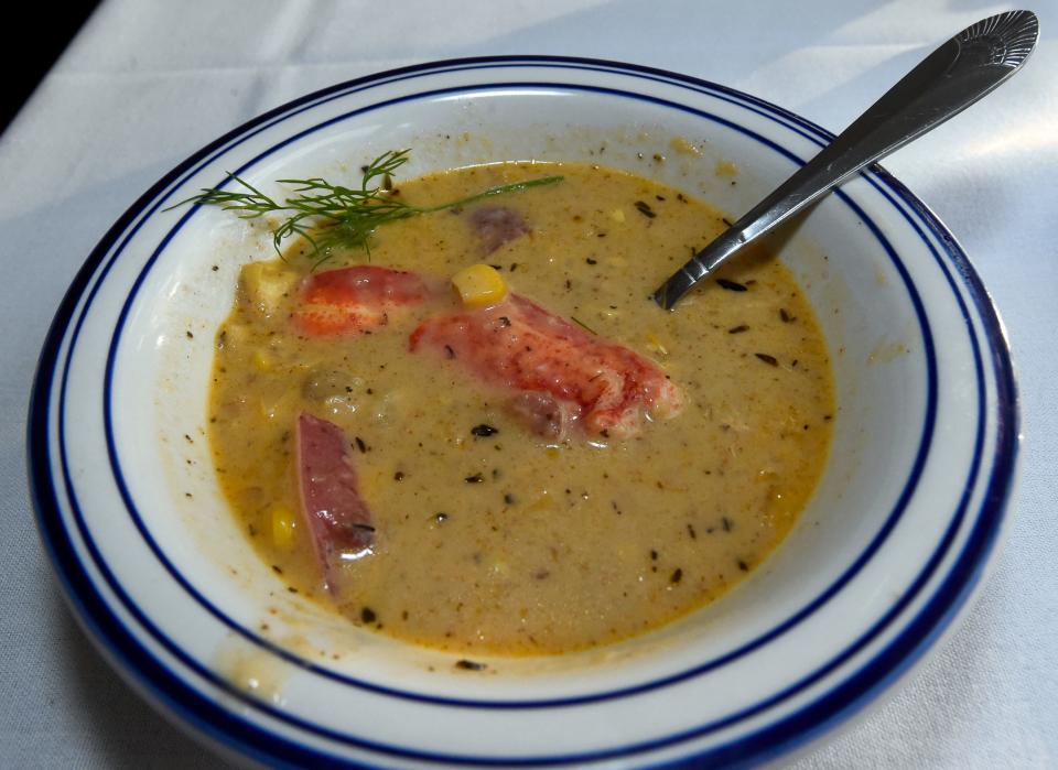 The lobster corn chowder on the Cape Cod Central Railroad Dinner train