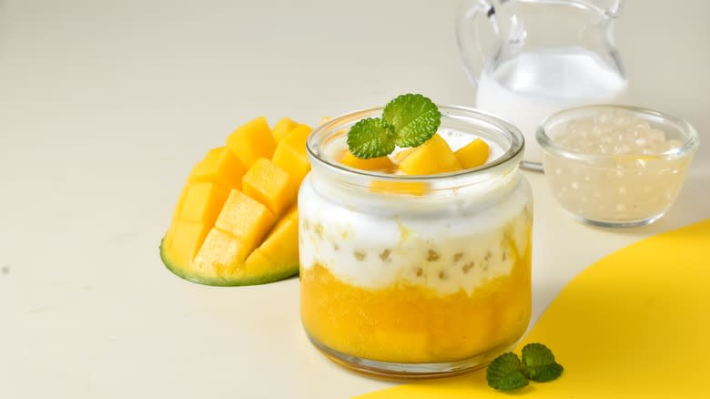Jar of mango sago pudding