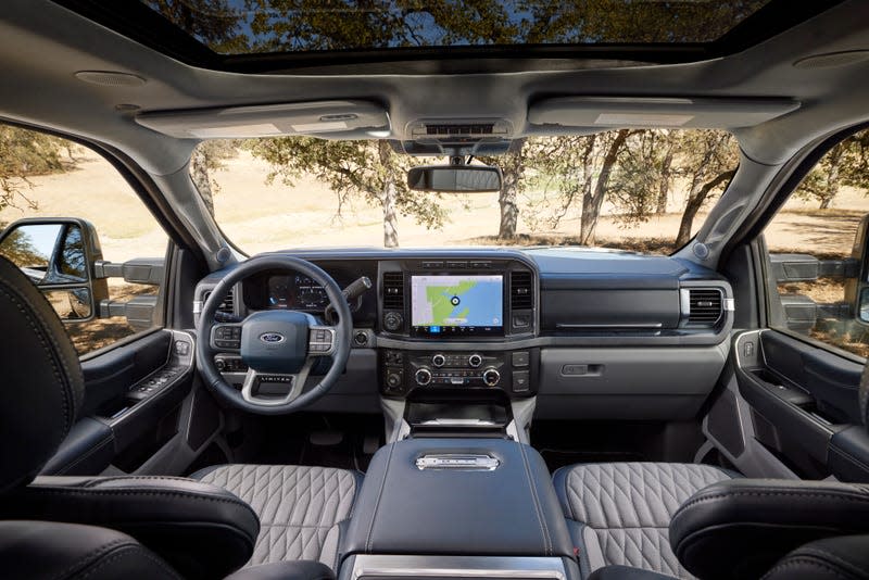 The interior of the 2023 Ford F-350 Super Duty Limited.