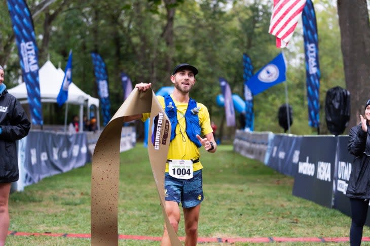 Caleb Olson wins the 2023 Grindstone 100K, five minutes ahead of Caleb Bowan. Both Calebs earned Golden Tickets to next year’s Western States. Photo: Grindstone Trail Running Festival by UTMB