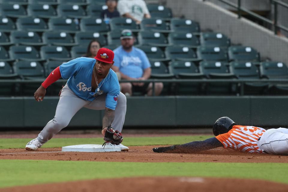 Hooks play the Amarillo Sod Poodles at Whataburger Field on Wednesday, May 3, 2023, in Corpus Christi, Texas.
