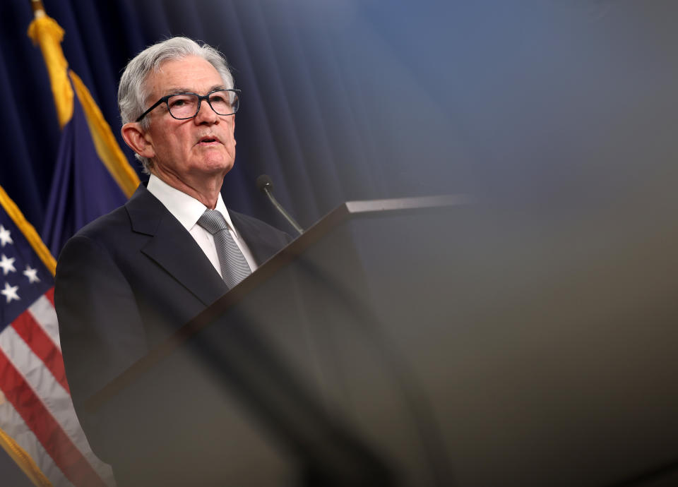 ftse WASHINGTON, DC - NOVEMBER 01: Federal Reserve Board Chairman Jerome Powell speaks during a news conference after a Federal Open Market Committee meeting on November 01, 2023 at the Federal Reserve in Washington, DC. The Federal Reserve left interest rates unchanged at a range of 5.25 percent to 5.50 percent, keeping rates the highest they have been in 23 years. (Photo by Kevin Dietsch/Getty Images)