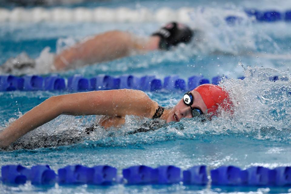 Fairport's Kaleigh Lawrence swims in the consolation final of the 100 yard freestyle during the NYSPHSAA Girls Swimming & Diving Championships, Saturday, Nov. 18, 2023.