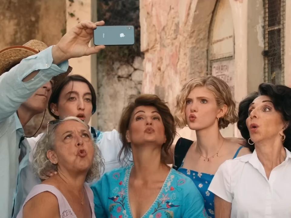 characters from my big fat greek wedding 3 posing for a selfie in greece