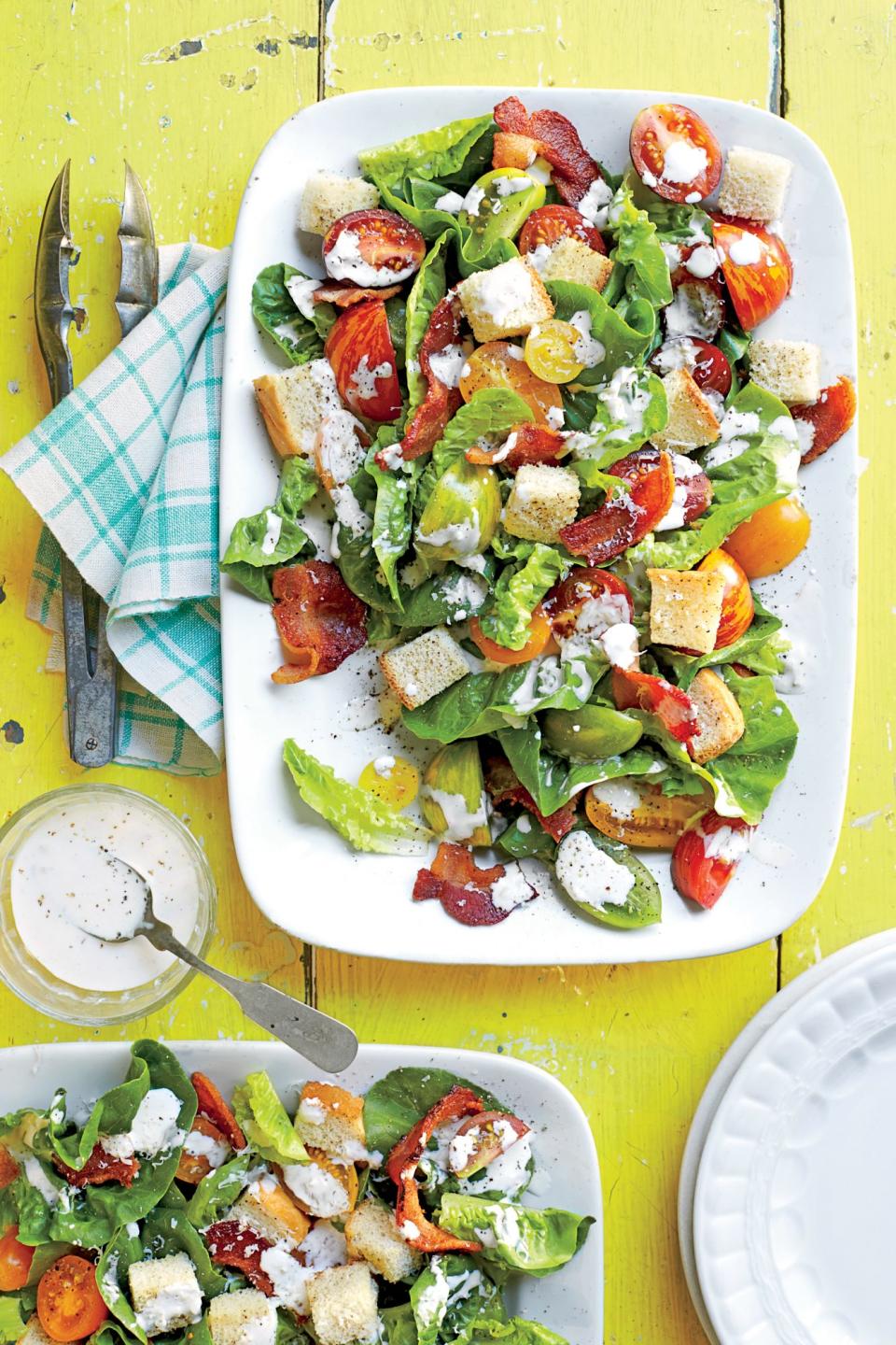 BLT Salad with Buttermilk-Parmesan Dressing and Buttery Croutons