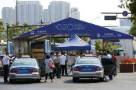 The entrance to a conference centre, where the G20 summit will be held, is pictured before the G20 Summit in Hangzhou, Zhejiang Province, China August 31, 2016. REUTERS/Aly Song