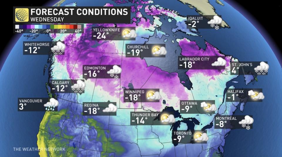 Canada Wednesday temps