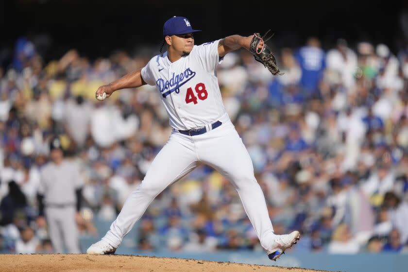 Dodgers reliever Brusdar Graterol pitches in the seventh inning Sunday against the New York Yankees at Dodger Stadium.