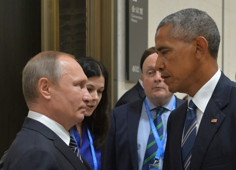 Russian President Vladimir Putin (L) meets with then-US President Barack Obama on the sidelines of the G20 Leaders Summit in Hangzhou on September 5, 2016