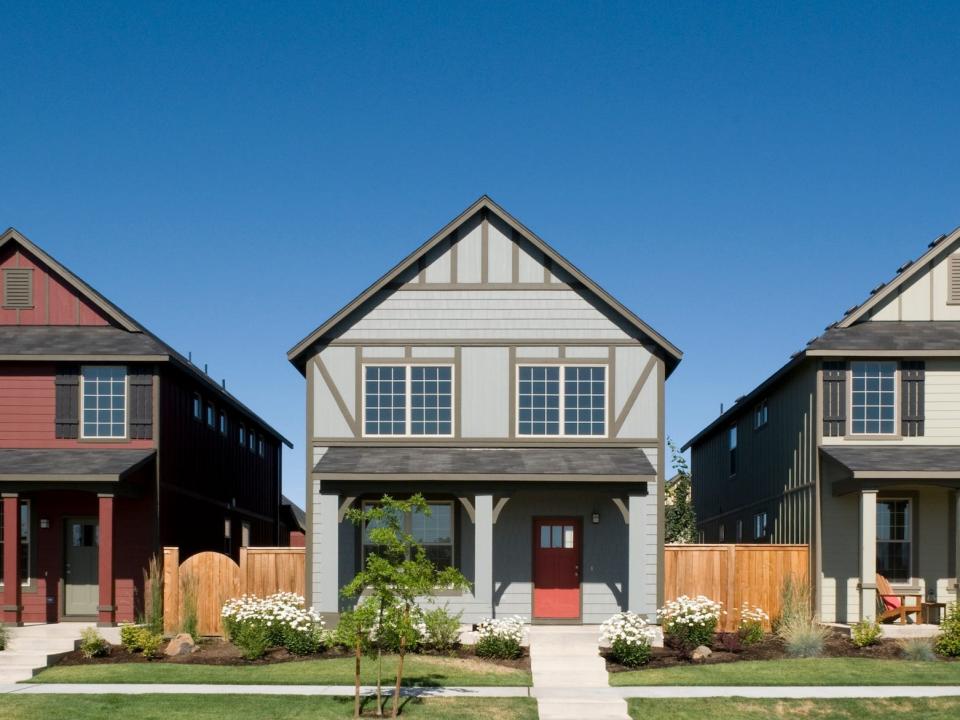 A row of three houses.