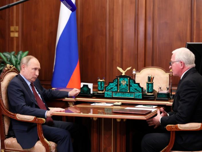 Putin meets with the head of the Russian Union of Industrialists and Entrepreneurs Alexander Shokhin in Moscow, Russia March 2, 2022