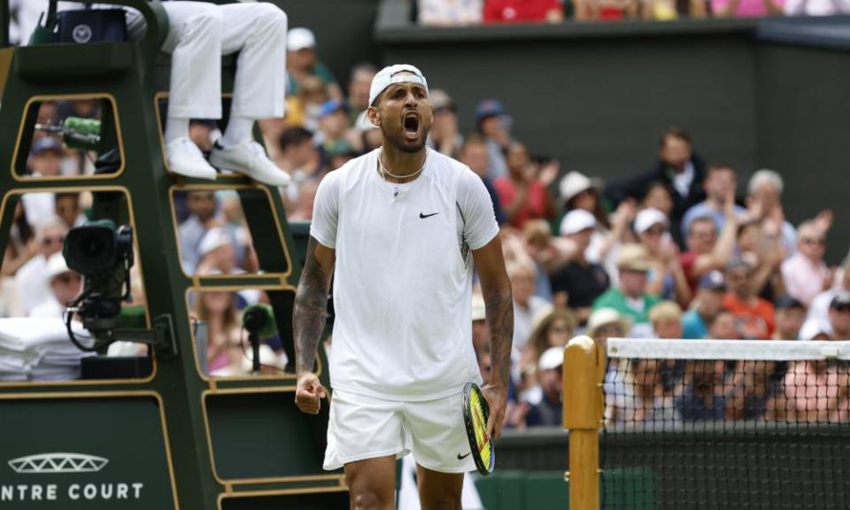 Nick Kyrgios after beating Brandon Nakashima in a tight five-set match at Wimbledon.