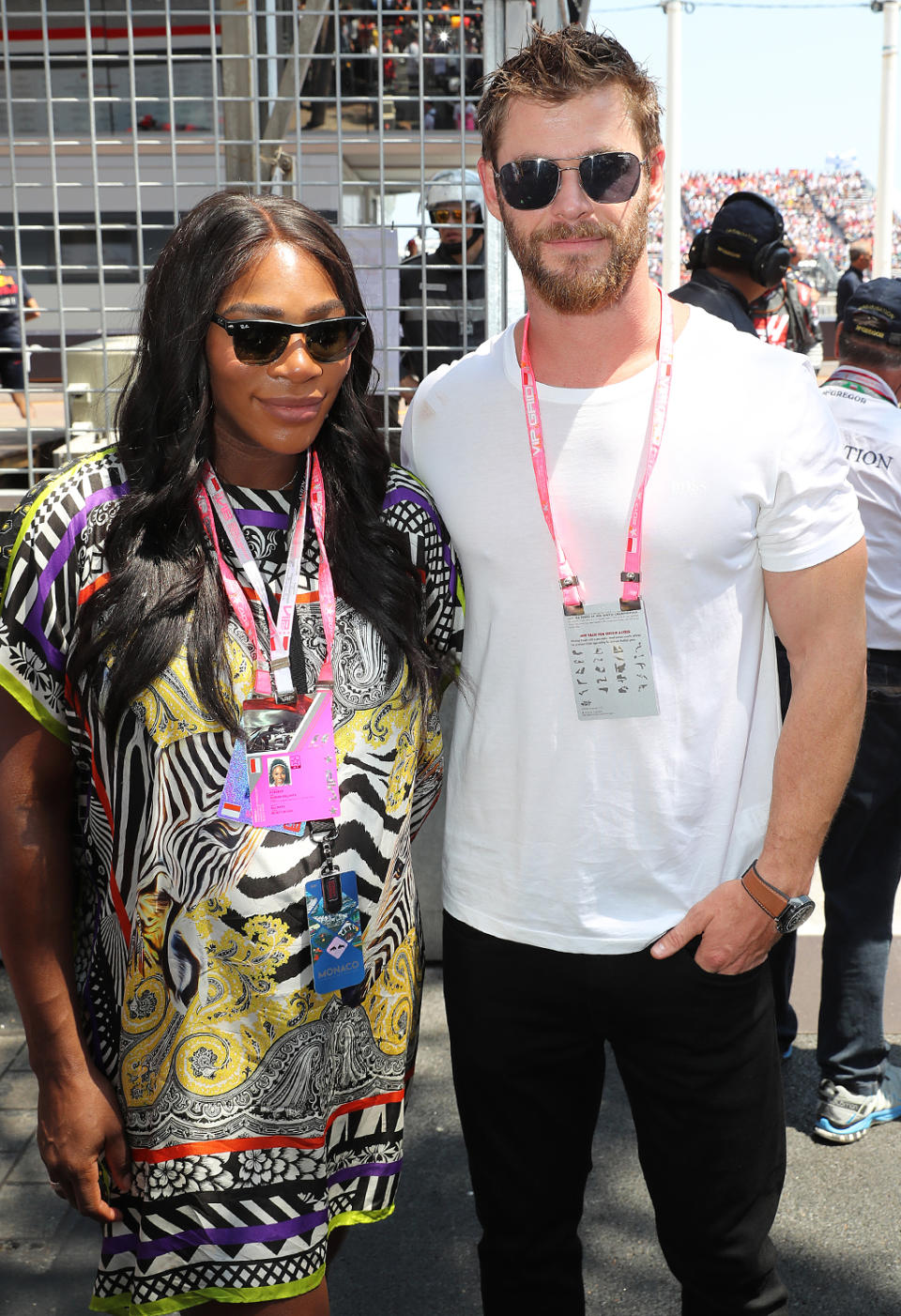 <p>No offense to the tennis star’s fiancé Alexis Ohanion, but she was pretty stoked to meet Hemsworth (aka Thor) at the Monaco Grand Prix. We imagine he was excited to meet her too! (Photo: Headlinephoto/Splash News) </p>