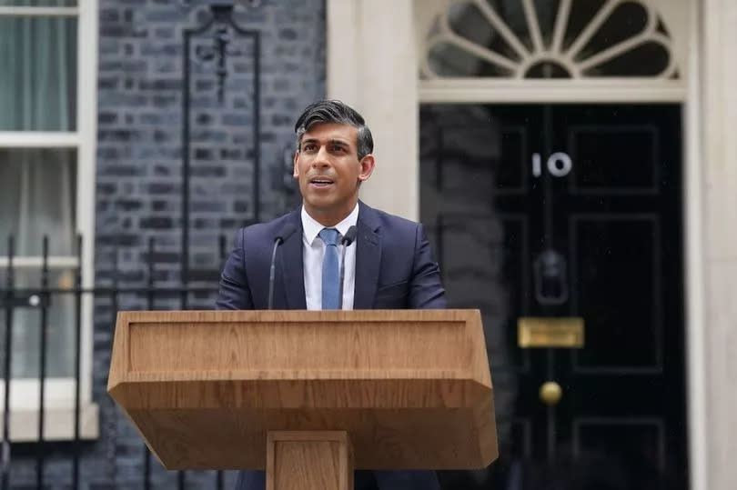 Prime Minister Rishi Sunak calls a general election outside Downing Street
