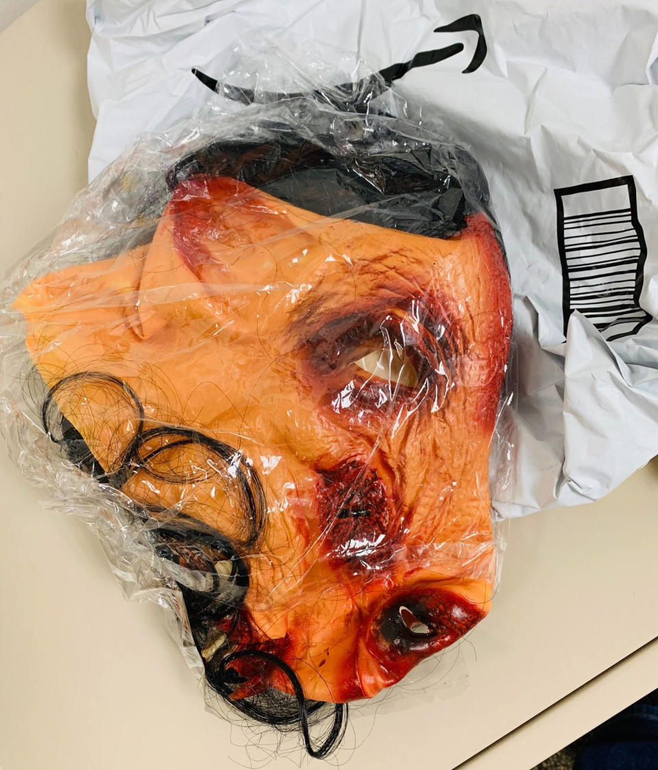 The pig mask that was allegedly part of the delivery. (FBI Boston)