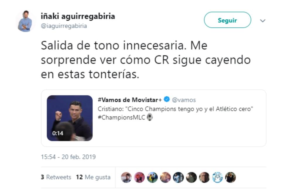 Críticas a Cristiano Ronaldo en Twitter por sus dardos a la afición del Atleti