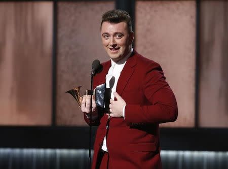 Sam Smith accepts the award for best new artist at the 57th annual Grammy Awards in Los Angeles, California February 8, 2015. REUTERS/Lucy Nicholson