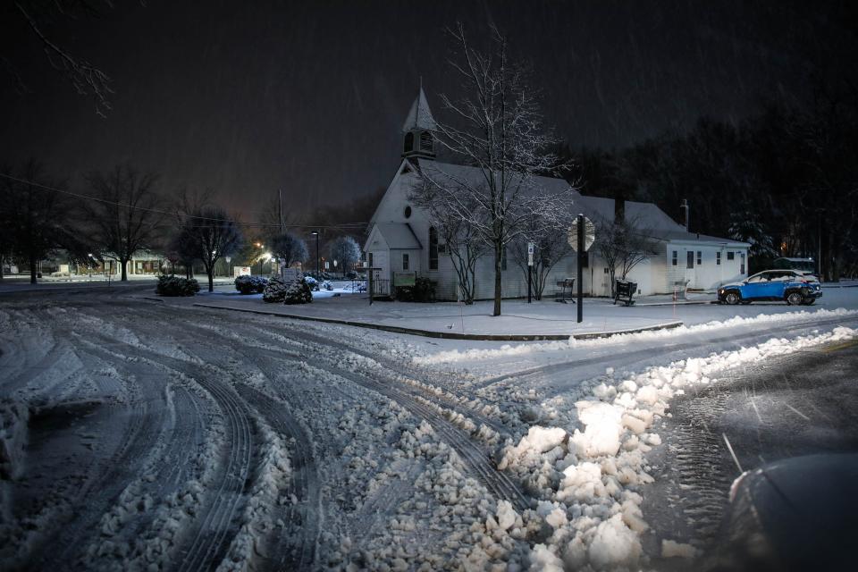 Centennial AME Zion Church in Closter, New Jersey pictured on 6 January as a snow storm blew through the region (AFP via Getty Images)