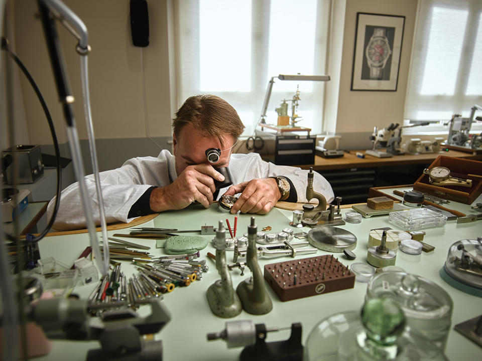 Bart Grönefeld on the bench at his workshop in the Netherlands.