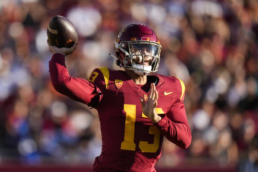 Southern California quarterback Caleb Williams throws a pass against San Jose State.