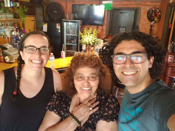 Tara Mullins-Cosme (left) and Joel Cosme (right) purchased Benito's Restaurant Bar & Grill from Liz White (center), who had operated it since 2000. Joel Cosme proposed to his future wife in 2013 at her birthday party at Benito's. The couple have renamed the venue Off Center Patio and Pub.
