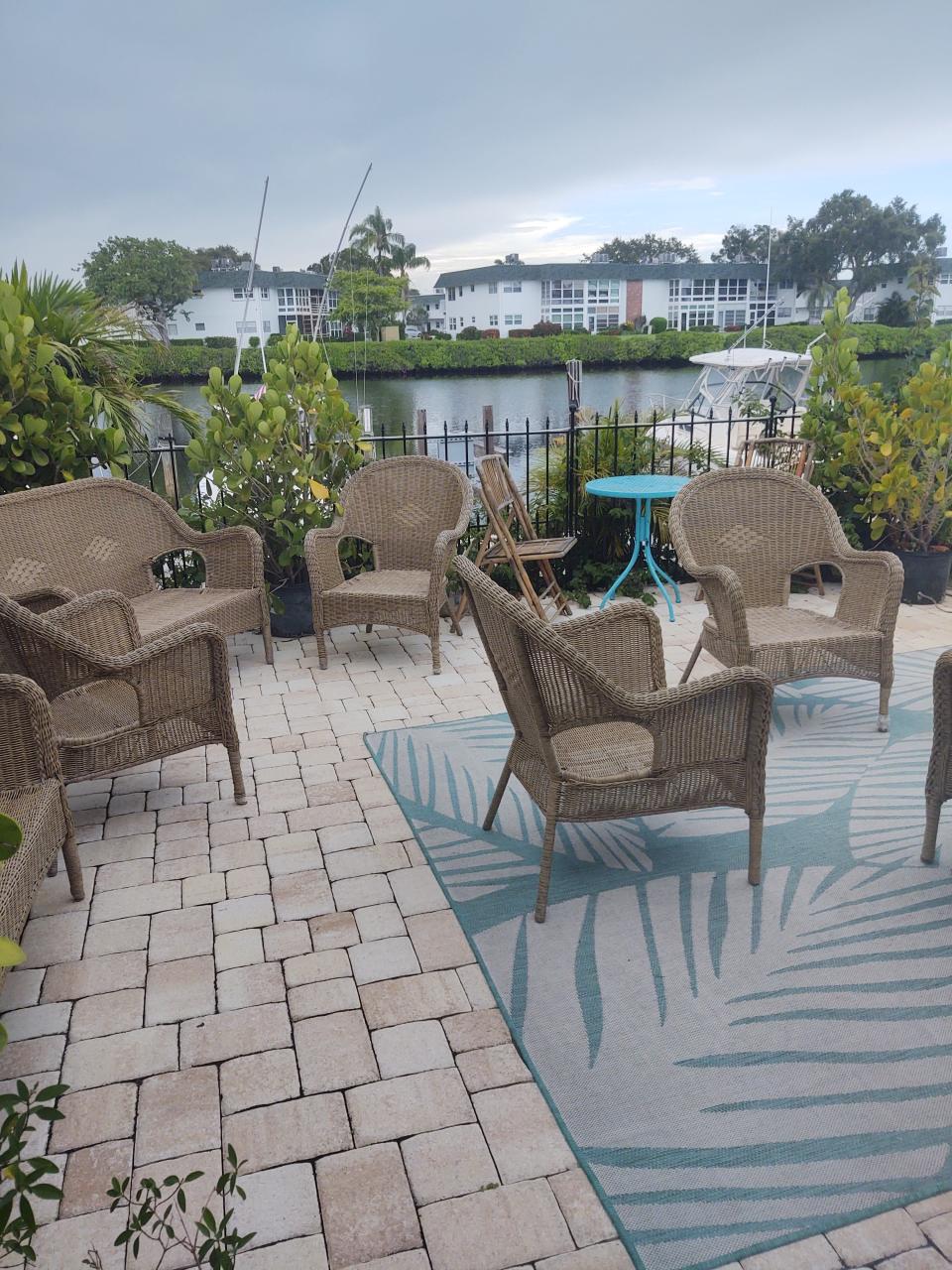 At 48 Royal Palm Pointe in Vero Beach, there's a finished outdoor deck overlooking a canal that promises to be lovely when weather allows.