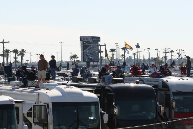 The infield at Daytona International Speedway is full of RVs for the taking. (Getty Images)