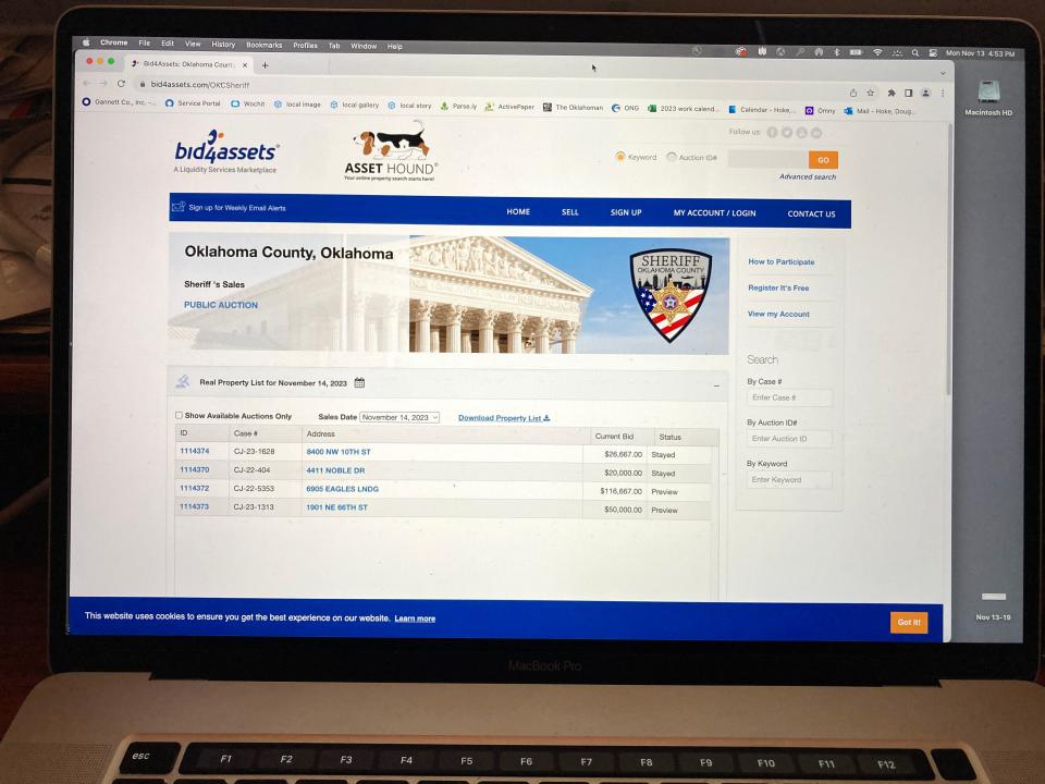 No more in-person Oklahoma County sheriff's sales. The first-ever sheriff's online auction of foreclosed properties launches Tuesday, with two homes offered in Oklahoma City. The auction will be from 10 a.m to noon, according to Bid4Assets, an online marketplace for distressed real estate sales based in Silver Spring, Maryland.