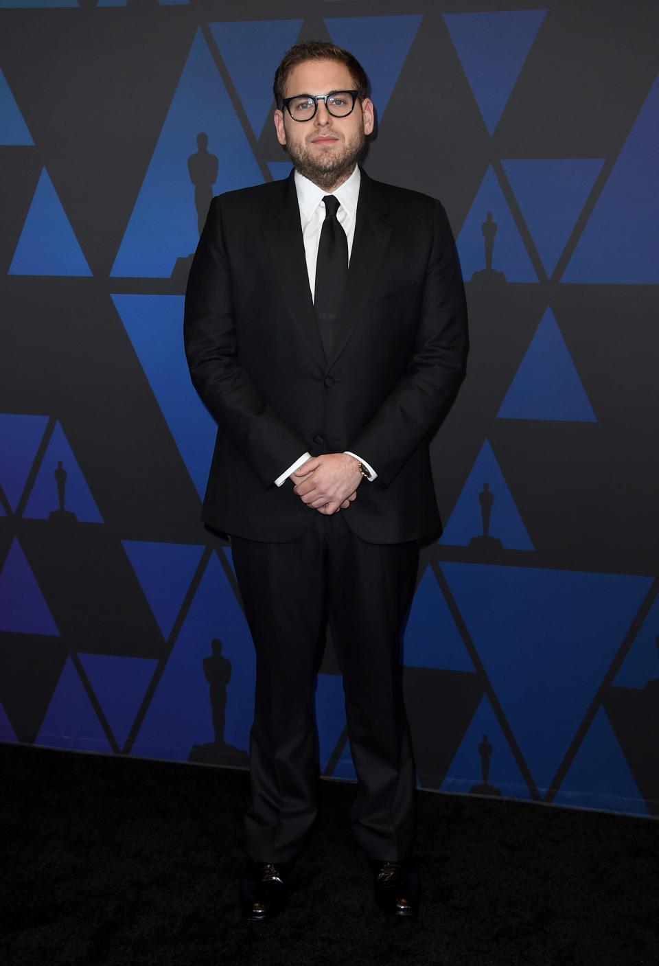 Jonah Hill arrives at the Governors Awards on Sunday, Nov. 18, 2018, at the Dolby Theatre in Los Angeles. (Photo by Jordan Strauss/Invision/AP) ORG XMIT: CAPM200