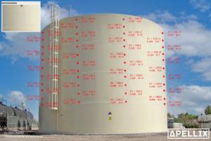 Wall thickness measurements and locations as part of an American Petroleum Institute 653 inspection.