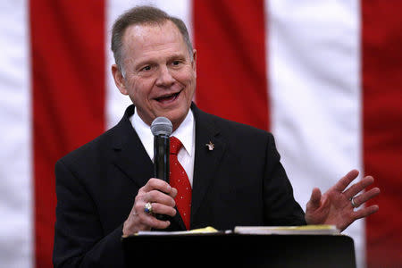 FILE PHOTO: Republican candidate for U.S. Senate Judge Roy Moore speaks during a campaign rally in Midland City, Alabama, U.S., December 11, 2017. REUTERS/Jonathan Bachman/File Photo