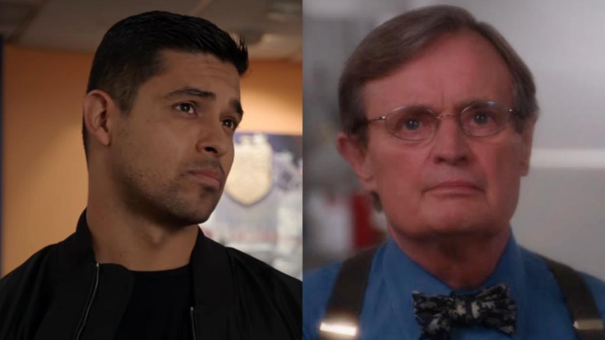  From left to right: screenshots of Wilmer Valderrama and David McCallum on NCIS. 