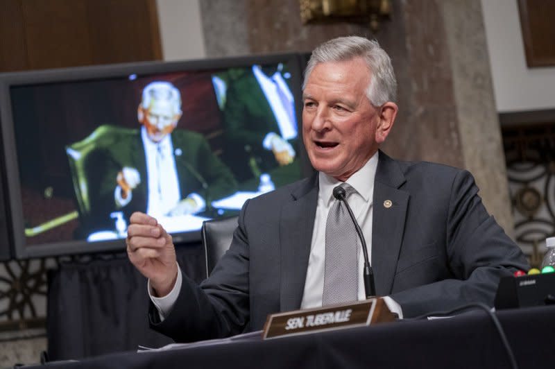 Sen. Tommy Tuberville questions the director of the Centers for Disease Control and Prevention during a Senate panel in 2022. Tuberville, R-Ala., on Tuesday mostly dropped his boycott of military nominations. File Photo by Shawn Thew/UPI