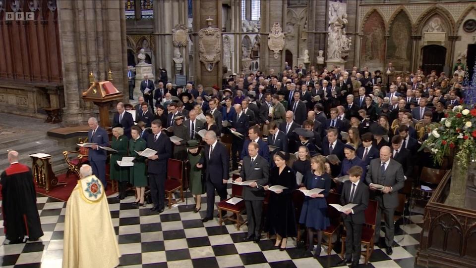 Queen Elizabeth and Prince Andrew at Prince Philip's memorial service