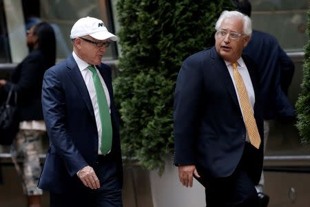 New York Jets owner Robert Wood "Woody" Johnson (L) arrives at the Le Cirque restaurant with others for a fundraising event for Republican presidential candidate Donald Trump in Manhattan, New York City, U.S., June 21, 2016. REUTERS/Mike Segar