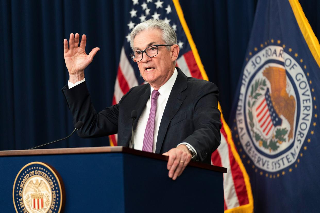 Federal Reserve Chairman Jerome Powell speaks during a news conference at the Federal Reserve Board building in Washington on July 27, 2022. 