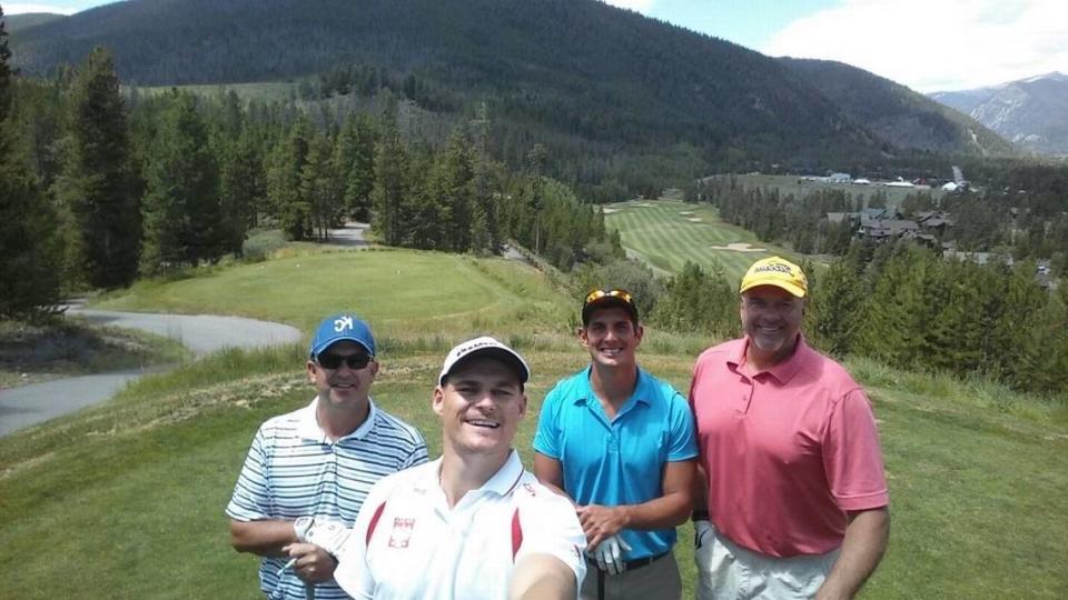 Ted Anderson (left, blue hat) was an avid golfer who joined Andale football coach Dylan Schmidt (right middle, blue shirt) and Wichita State track and field coach Steve Rainbolt (right, red shirt) on an annual golf trip to Breckenridge.