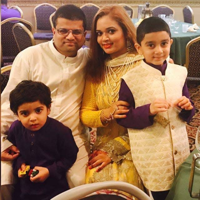 Warda Syed with her husband and sons in a family photo. Syed and her older son, Uzair Ahmed, 11, died Tuesday, February 23, 2021. Their bodies were found in a pond near Grace Lord Park in Boonton. Authorities are investigating.