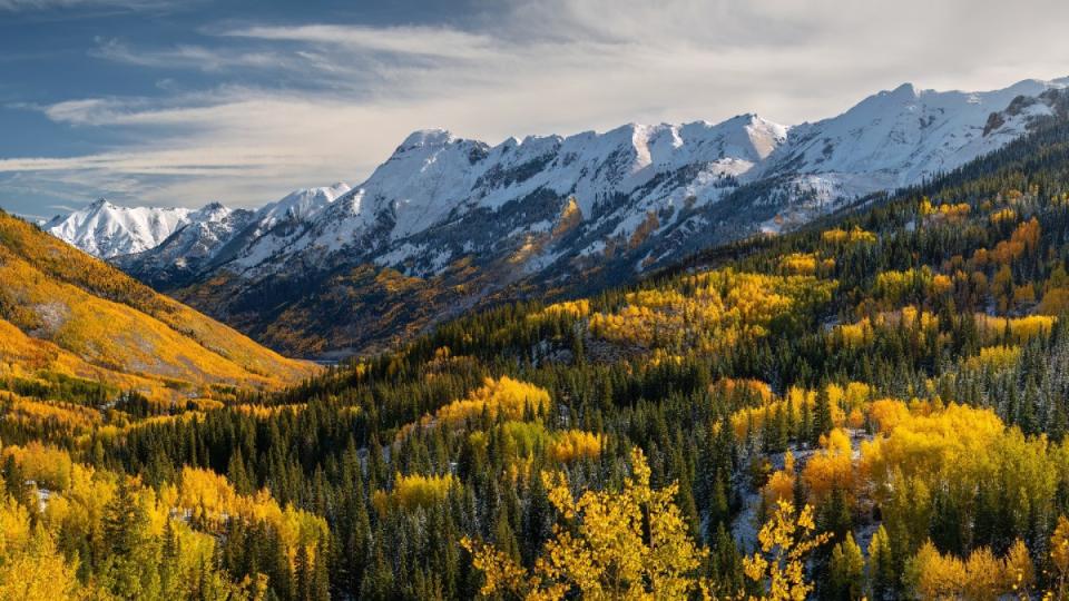 Classic panos in Southwestern Colorado's San Juan Mountains are streaked with gold in the fall.<p>Dean Fikar/Getty Images</p>