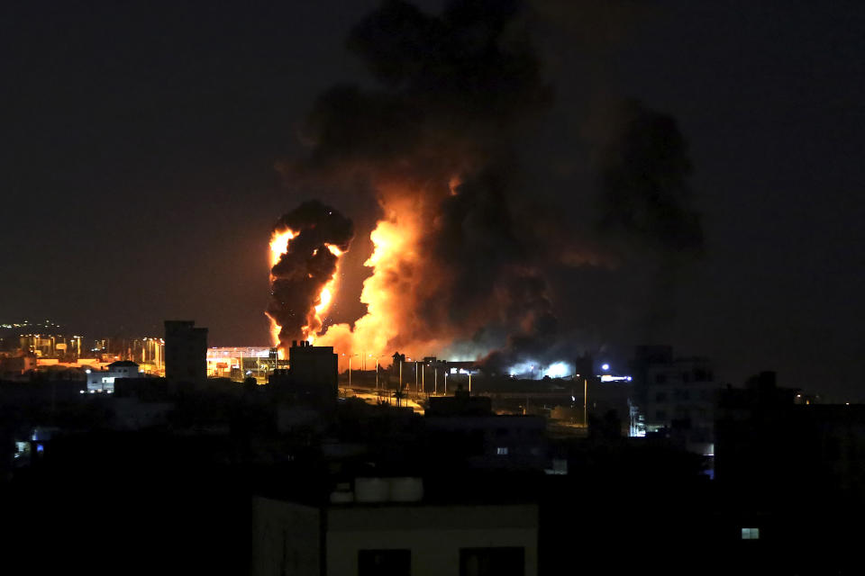 A view of an explosion caused by Israeli airstrikes in Gaza City, Saturday, July 16, 2022. (AP Photo/Mohammed Ali)