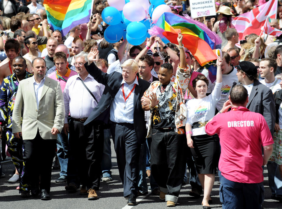 Boris Johnson leads Pride London 2008, the country's largest gay and lesbian carnival