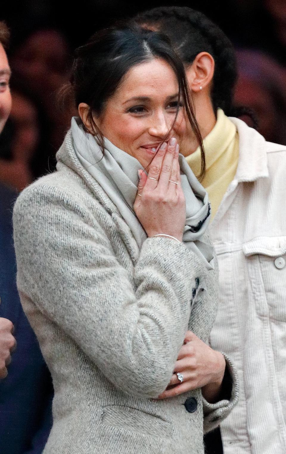 Meghan Markle wearing her Catbird Threadbare rings (Getty Images)