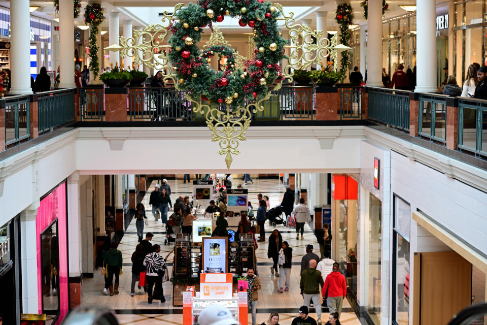 KING OF PRUSSIA, PA - DECEMBER 11: Shoppers walk hrough the King of Prussia Mall on December 11, 2022 in King of Prussia, Pennsylvania. The country&#39;s largest retail shopping space, the King of Prussia Mall, a 2.7 million square feet shopping destination with more than 400 stores, is owned by Simon Property Group. (Photo by Mark Makela/Getty Images)