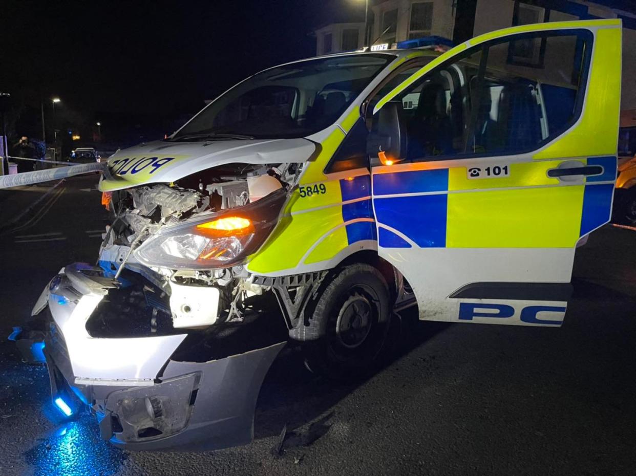 Police on the Isle of Wight were taken to hospital after an alleged drink-drive smash