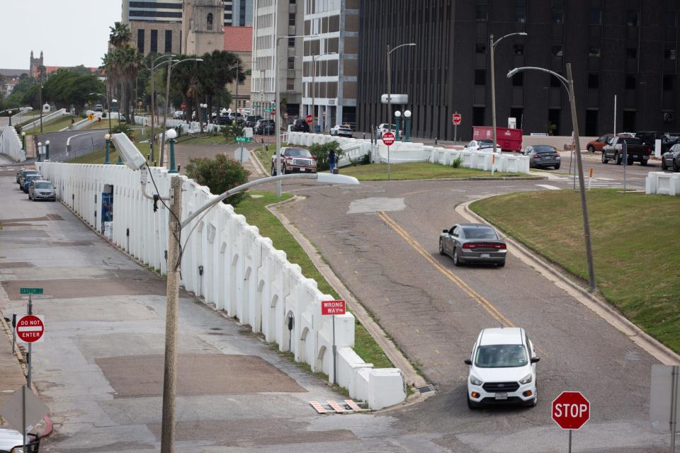 Vehicles use Upper, Middle and Lower Broadway roads on April 18, 2024, in Corpus Christi, Texas. A City bond proposal could include improvements to the roads.