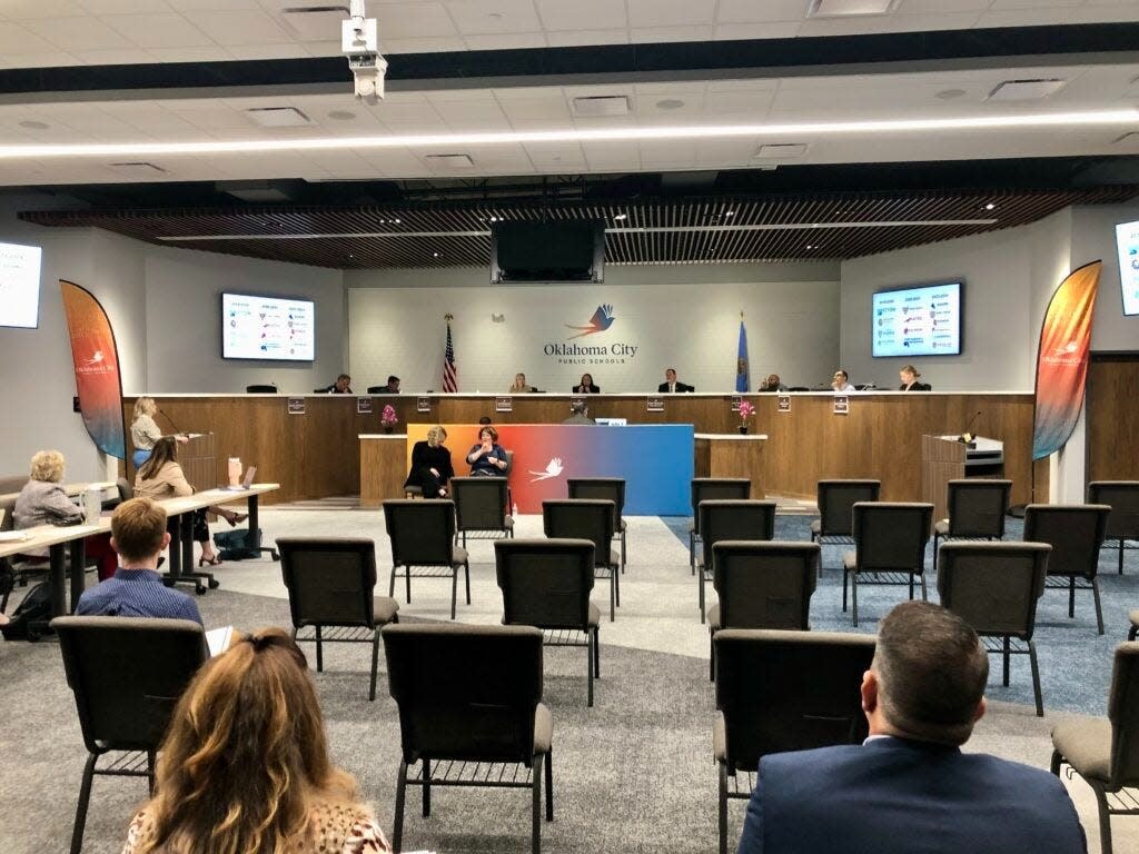 The Oklahoma City Board of Education meets at the Clara Luper Center for Educational Services on Monday. The school board reviewed charter applications from four potential new schools, an unusually high number to apply at one time.