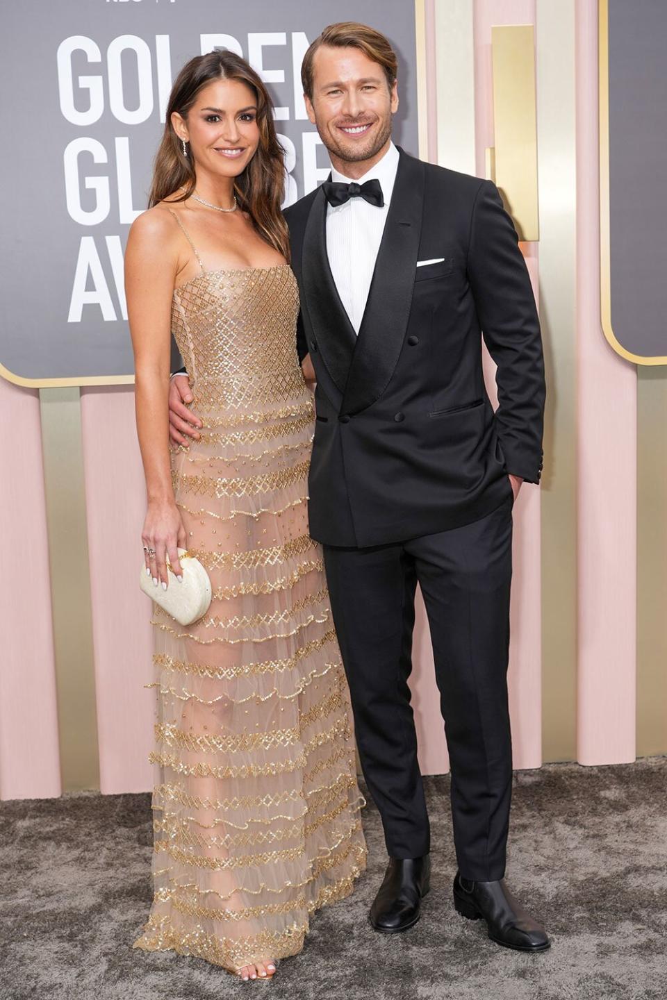 BEVERLY HILLS, CALIFORNIA - JANUARY 10: (L-R) Gigi Paris and Glen Powell attend the 80th Annual Golden Globe Awards at The Beverly Hilton on January 10, 2023 in Beverly Hills, California. (Photo by Kevin Mazur/Getty Images)