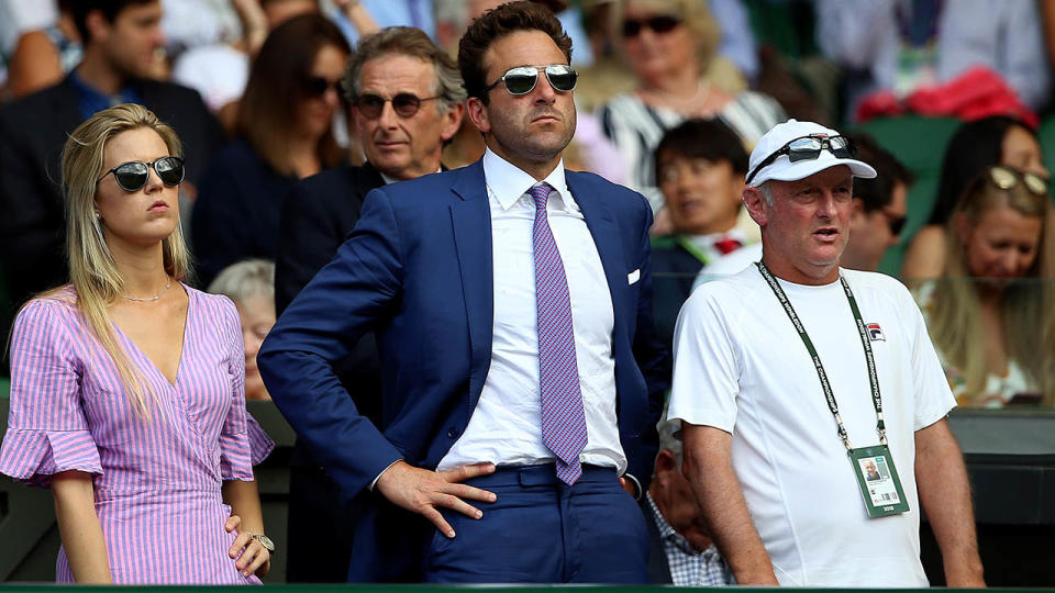 Justin Gimelstob (centre) at Wimbledon in 2018. (Photo by Nigel French/PA Images via Getty Images)