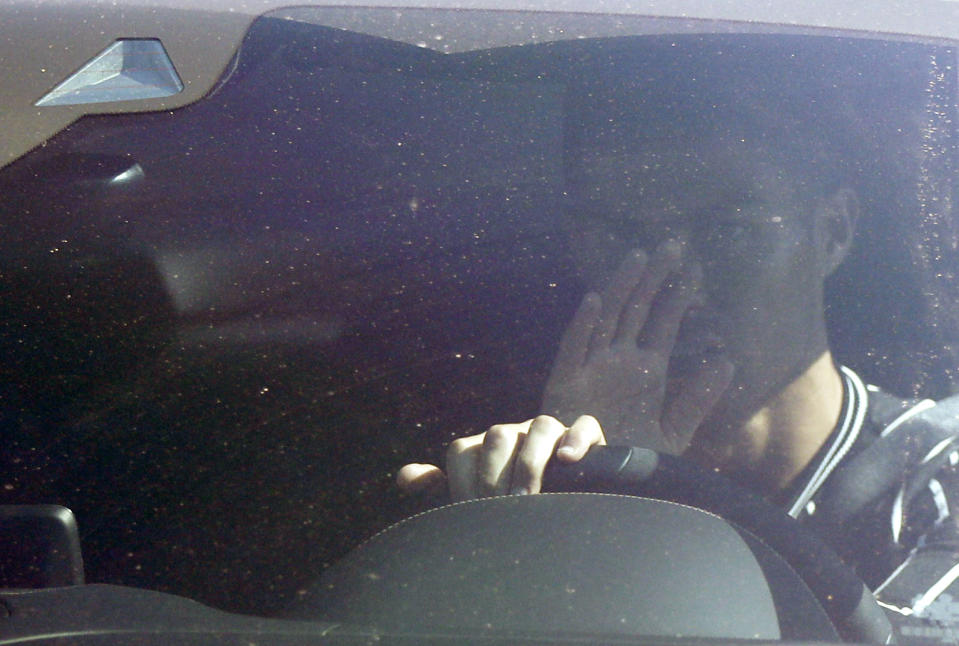 Juventus' Cristiano Ronaldo drives his car as he leaves after completing a training session at the Juventus center in Turin, Italy, Thursday, Oct. 4, 2018. Lawyers for a Nevada woman who has accused Cristiano Ronaldo of raping her say a psychiatrist determined she suffers post-traumatic stress and depression because of the alleged 2009 attack in Las Vegas. (AP Photo/Luca Bruno)