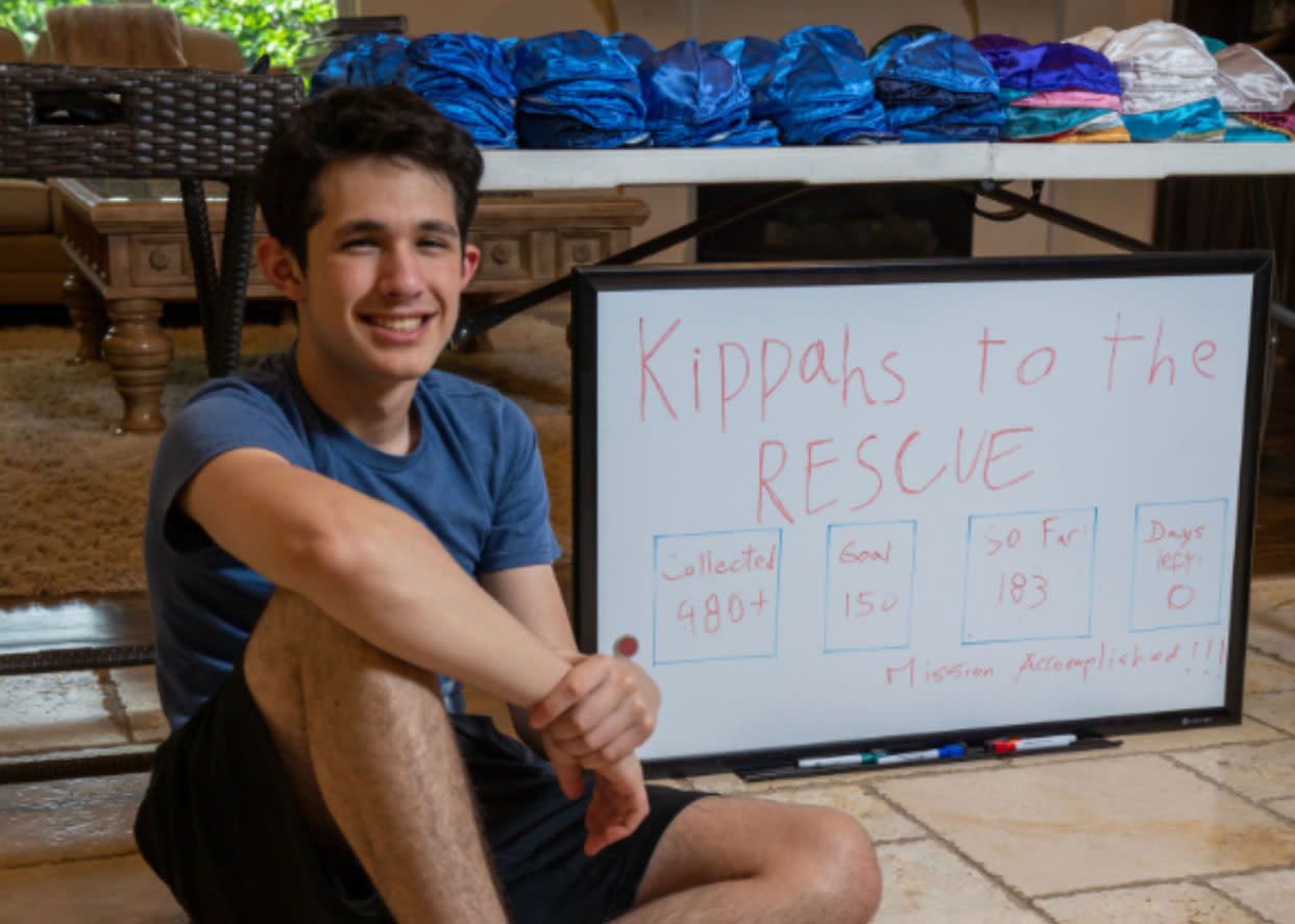 Matthew Jason, 15, and his brother Jeremy Jason, 19, created "Kippahs to the Rescue," donating DIY face masks from yarmulkes. (Photo: Courtesy of Matthew Jason)